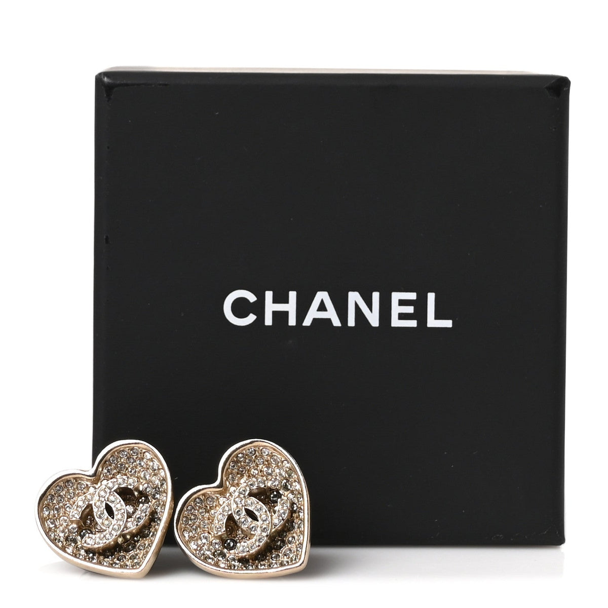 Crystal Metal Resin CC Heart Earrings Gold