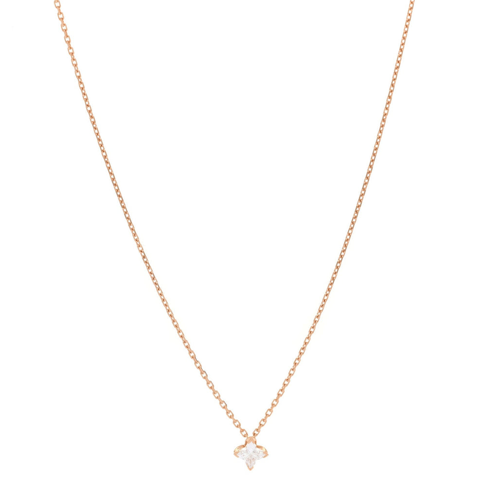 18K Pink Gold Diamond .38ct LV Monogram Star Cut Pendant Necklace