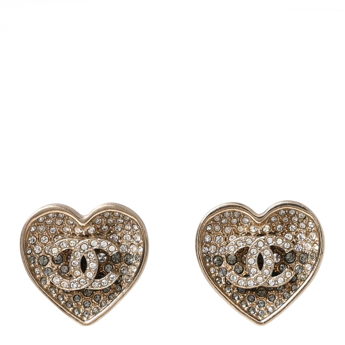 Crystal Metal Resin CC Heart Earrings Gold
