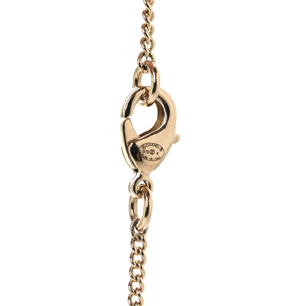 Crystal Pearl CC Pendant Necklace Gold