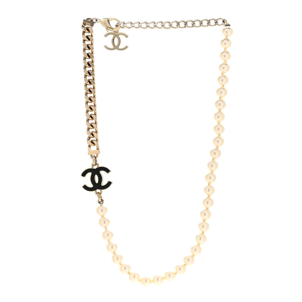 Pearl Resin CC Choker Necklace Gold White Black