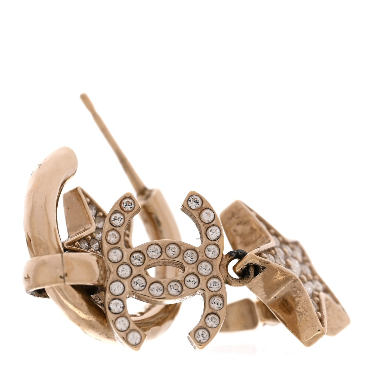 Crystal CC Star Long Drop Earrings Gold