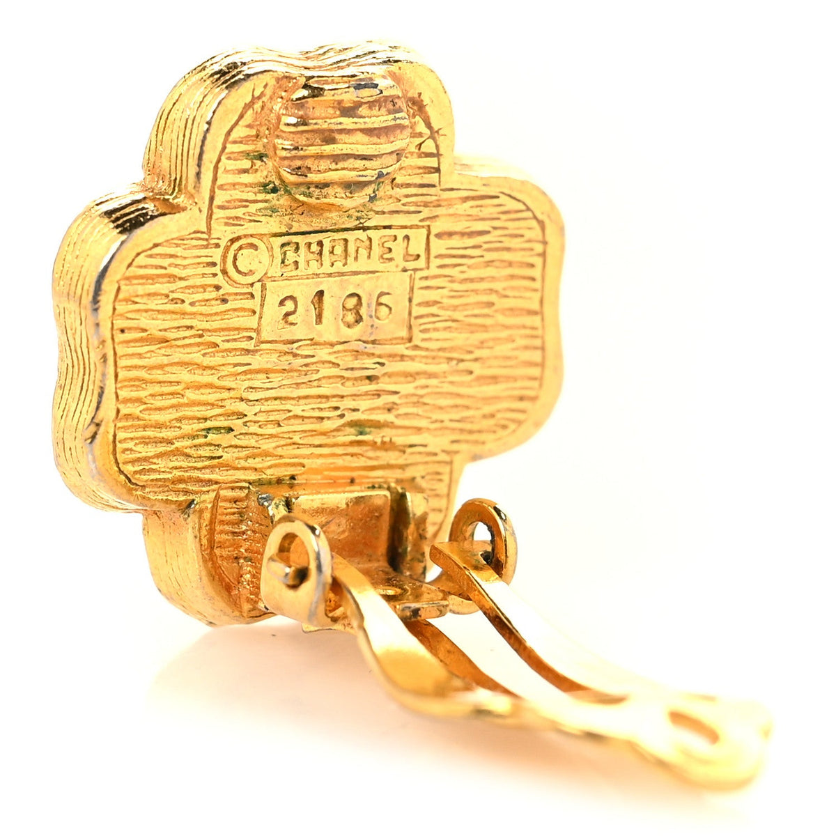 Metal Crystal Clover Clip On Earrings Gold