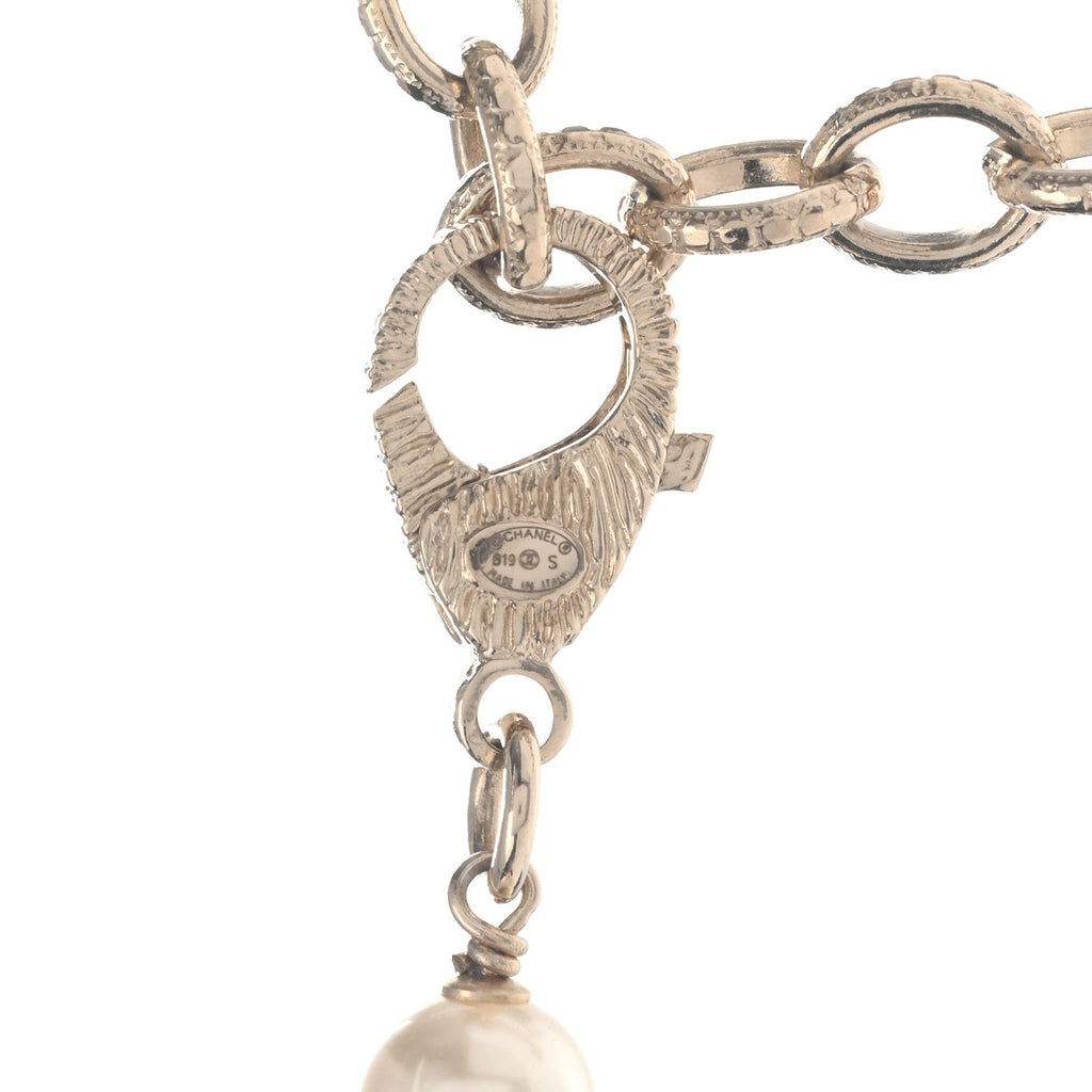 Pearl Crystal CC Long Necklace Gold