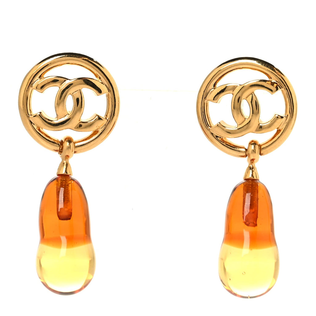 Metal Resin CC Drop Earrings Gold Brown