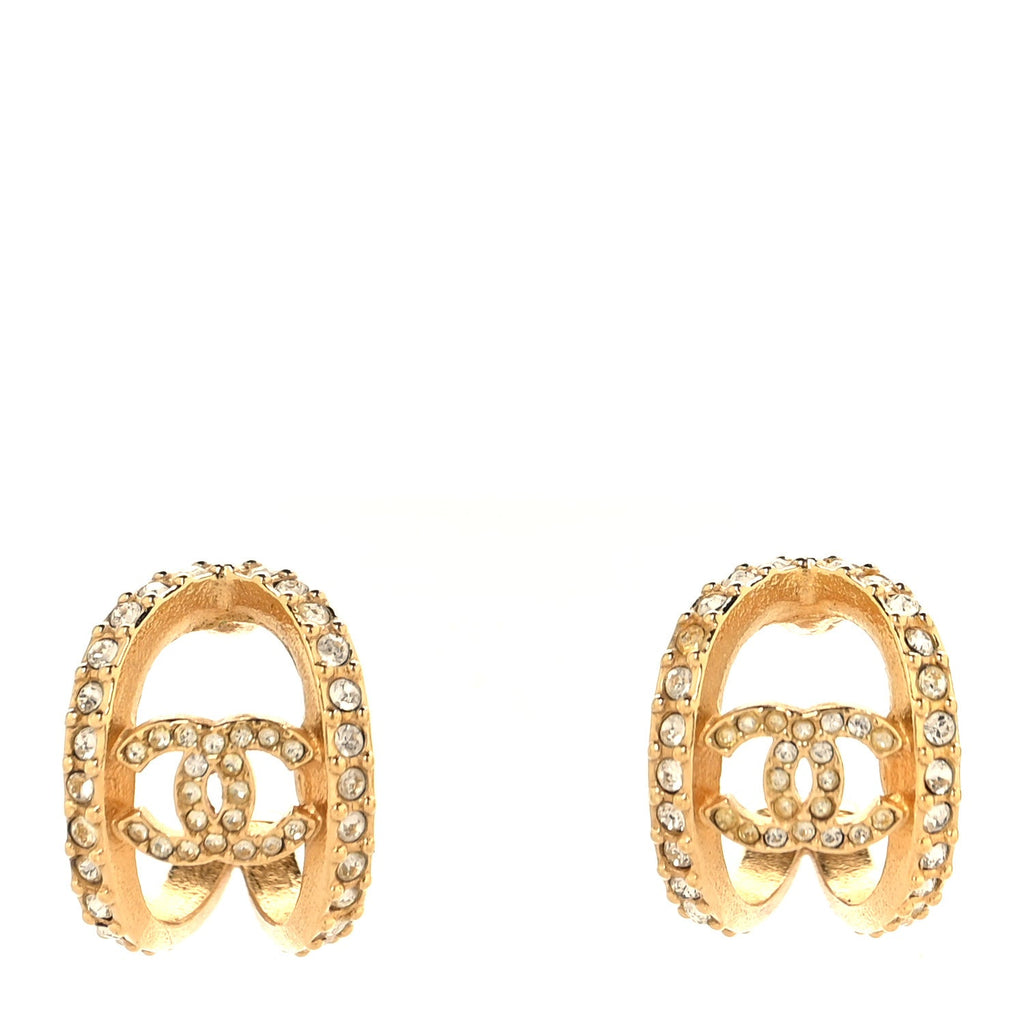 Crystal Strass CC Double Hoop Earrings Gold