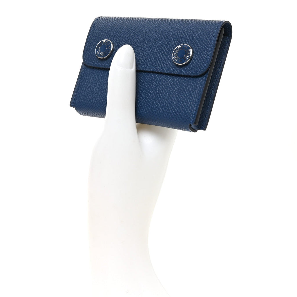 Epsom Hermesnap Card Holder Bleu Tie