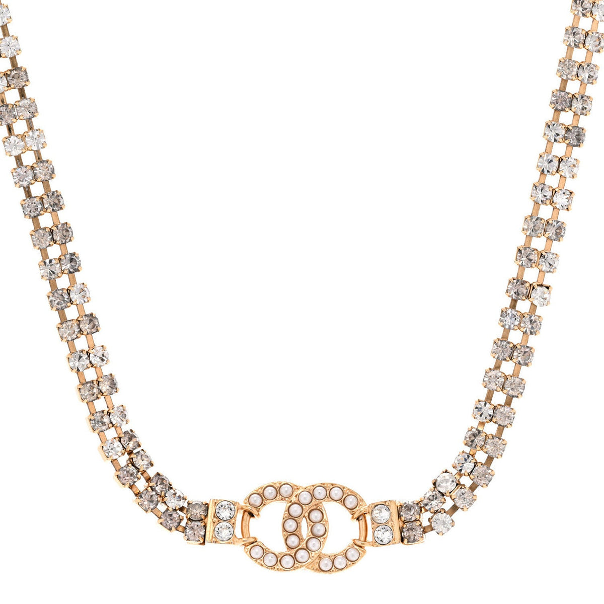 Crystal Pearl CC Choker Necklace Gold