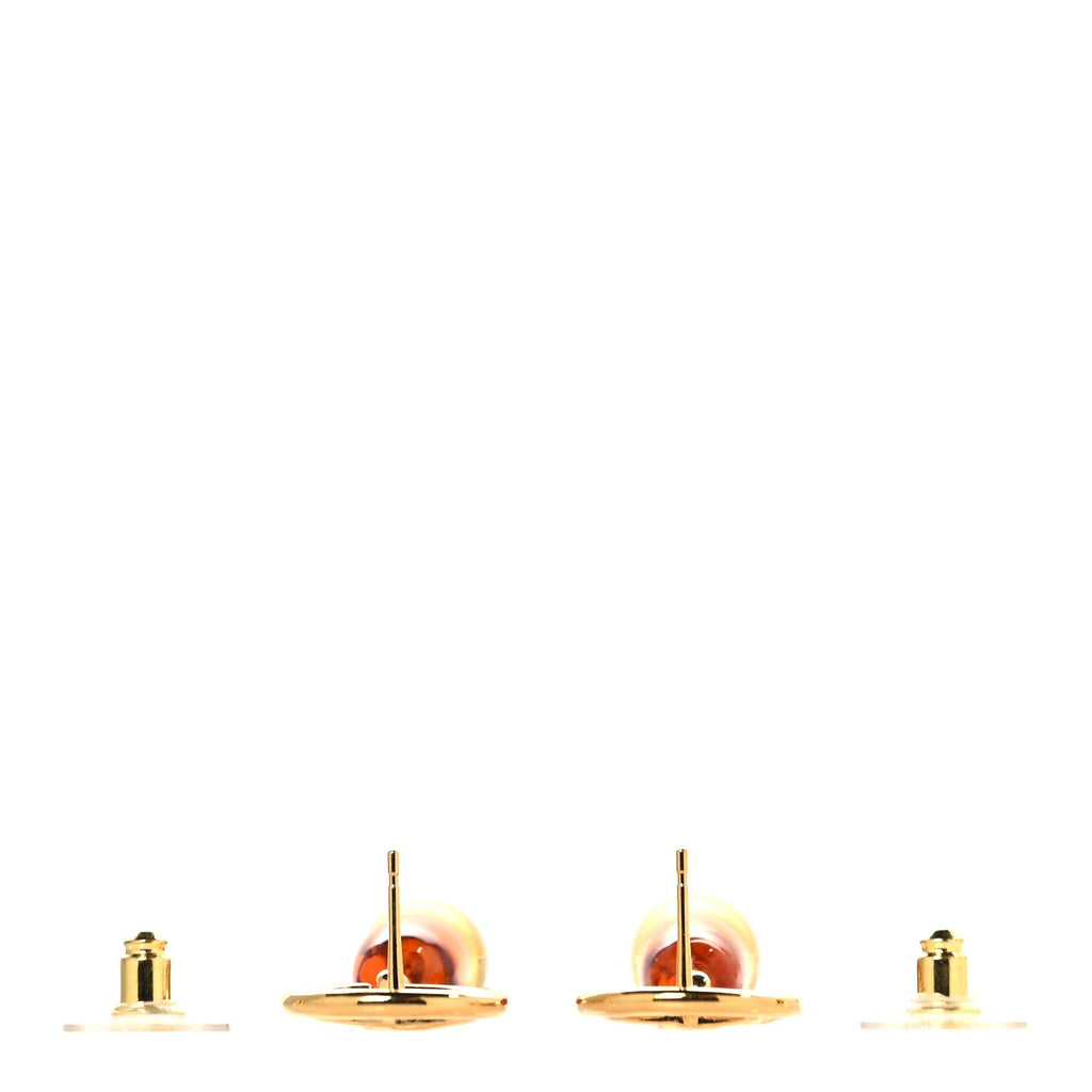 Metal Resin CC Drop Earrings Gold Brown