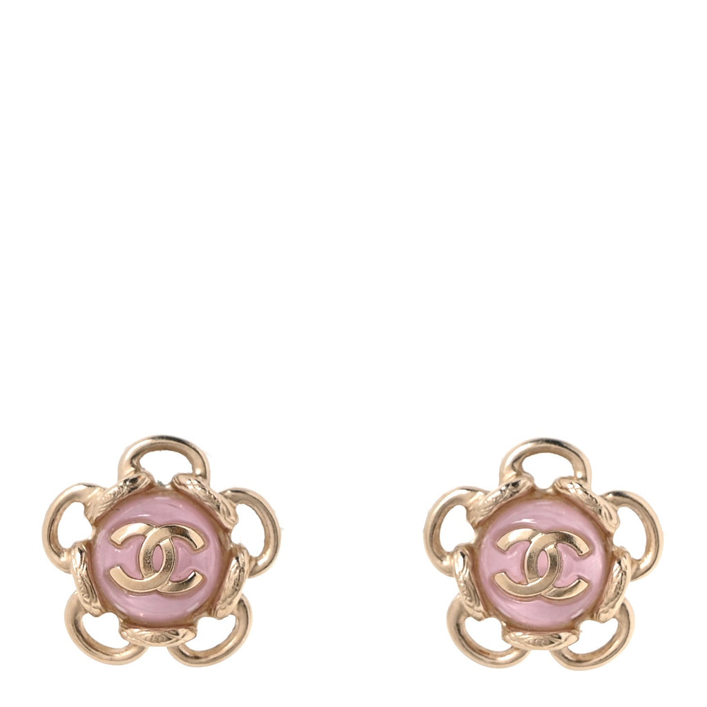 Resin CC Flower Earrings Gold Pink