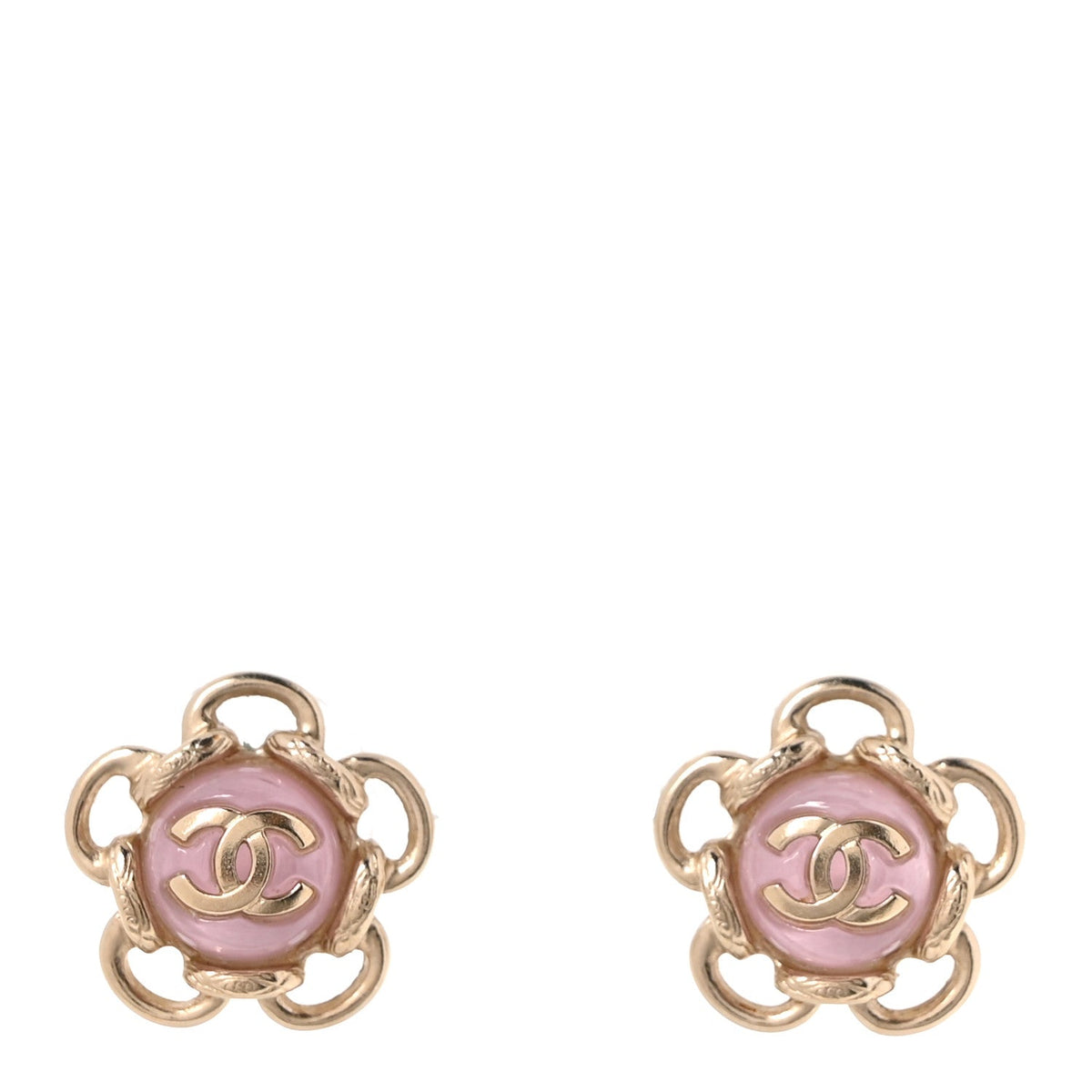 Resin CC Flower Earrings Gold Pink