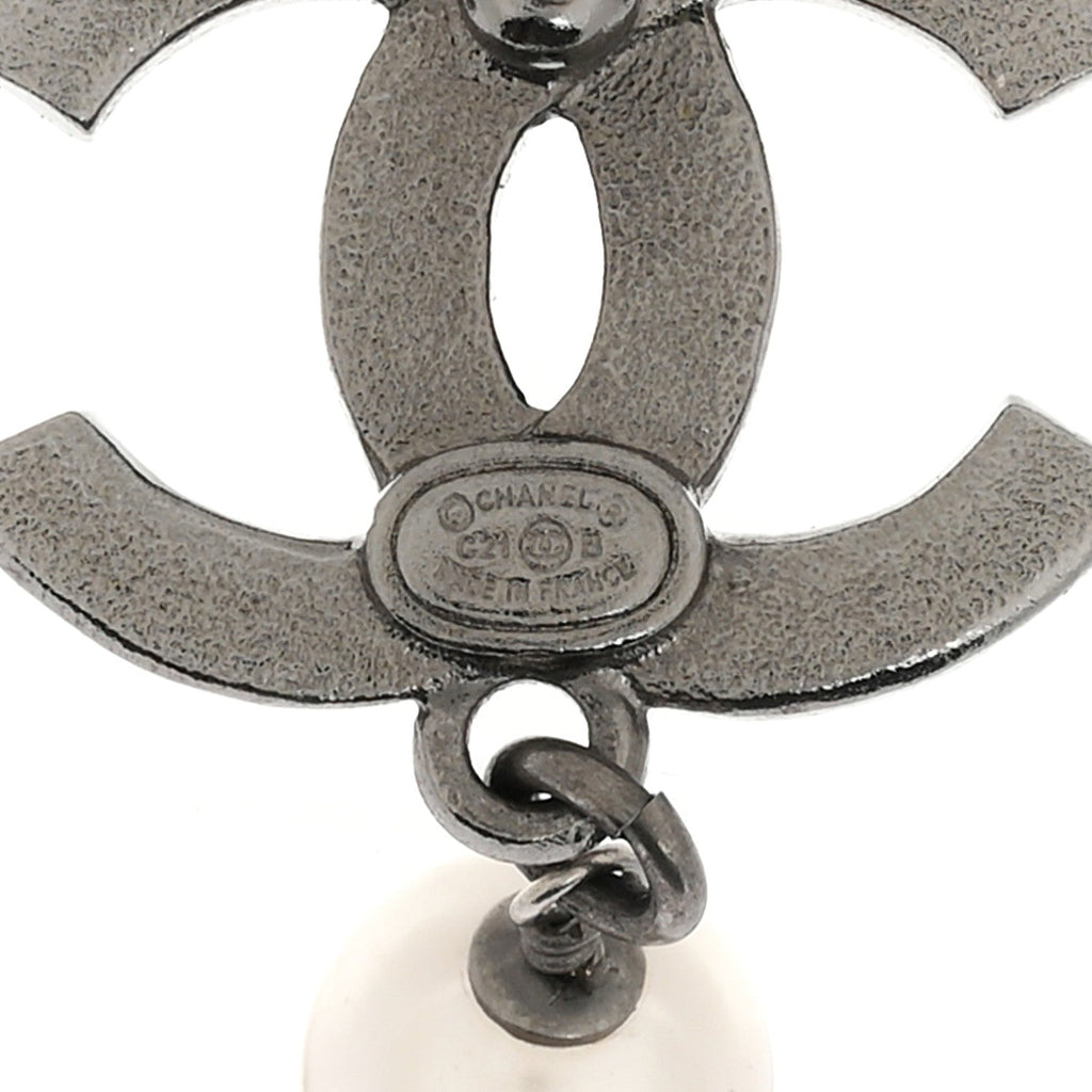 Ruthenium Crystal Pearl CC Drop Earrings