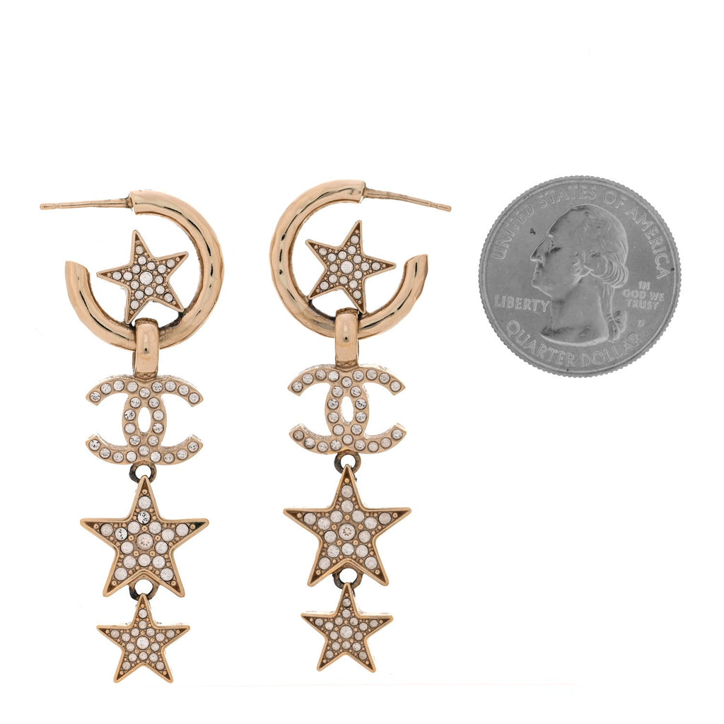 Crystal CC Star Long Drop Earrings Gold