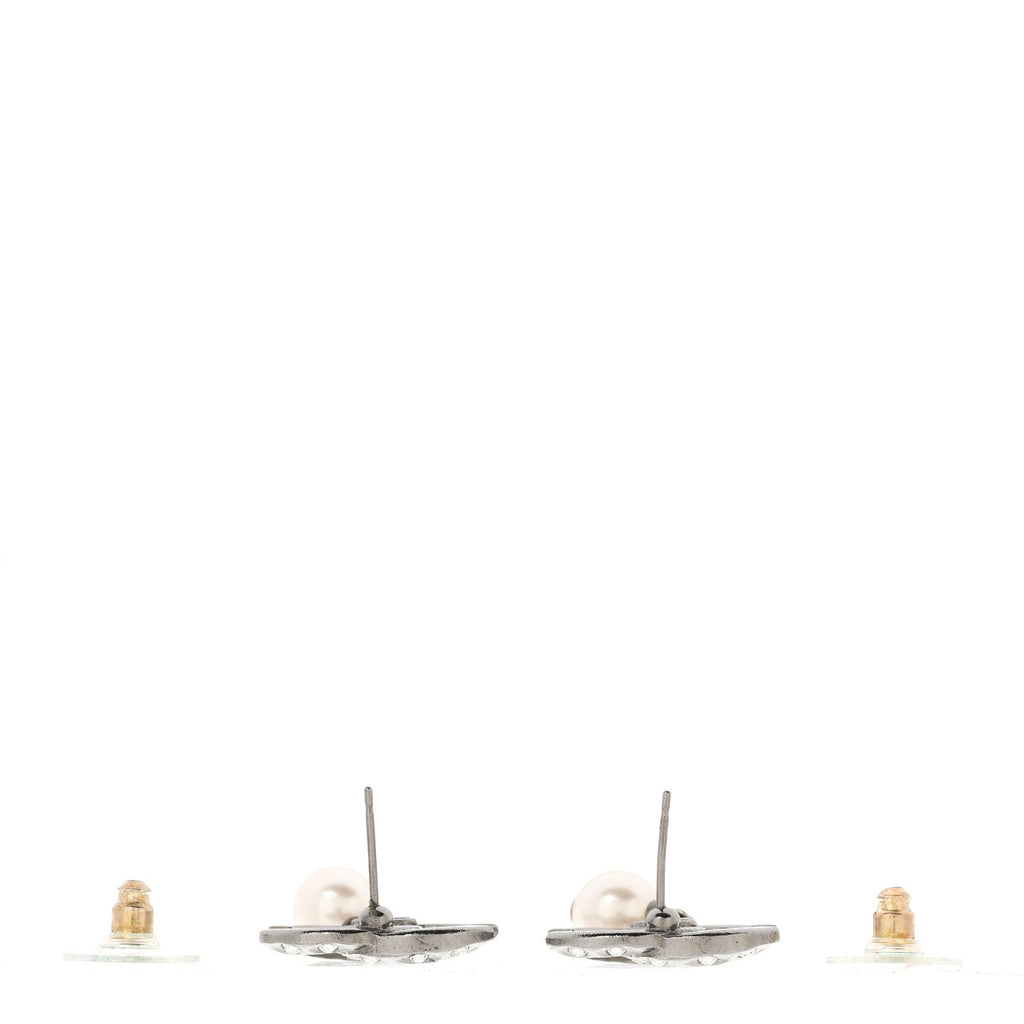 Ruthenium Crystal Pearl CC Drop Earrings
