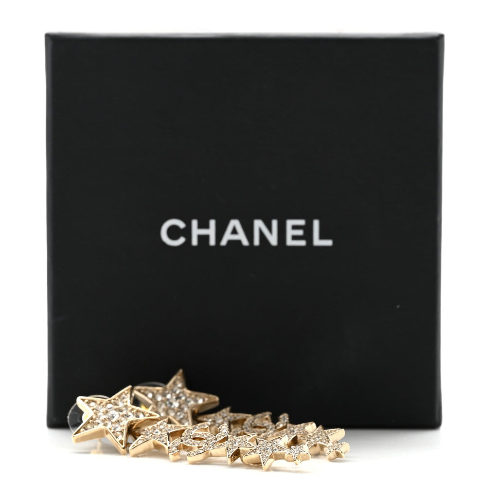 Crystal CC Star Long Drop Earrings Gold