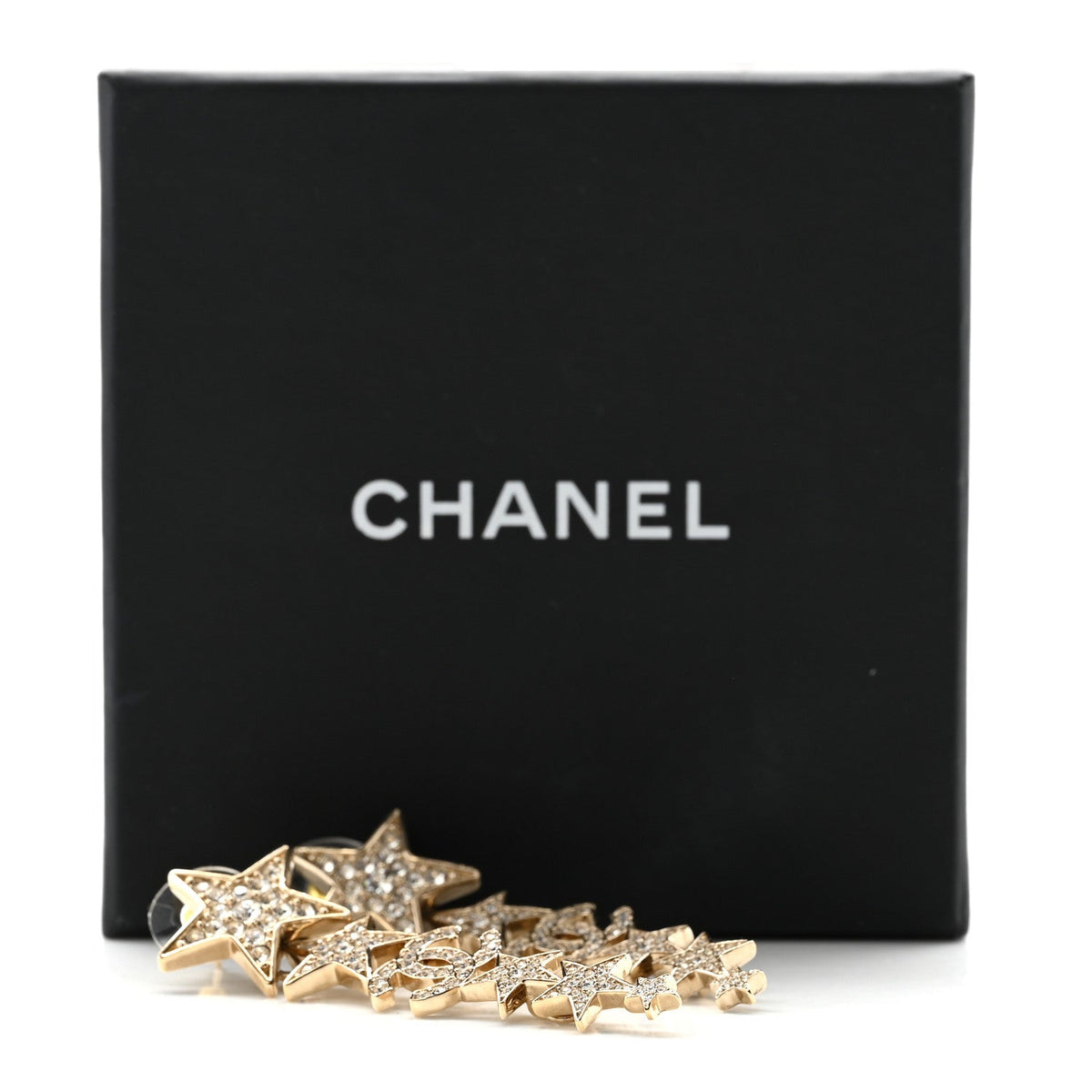 Crystal CC Star Long Drop Earrings Gold