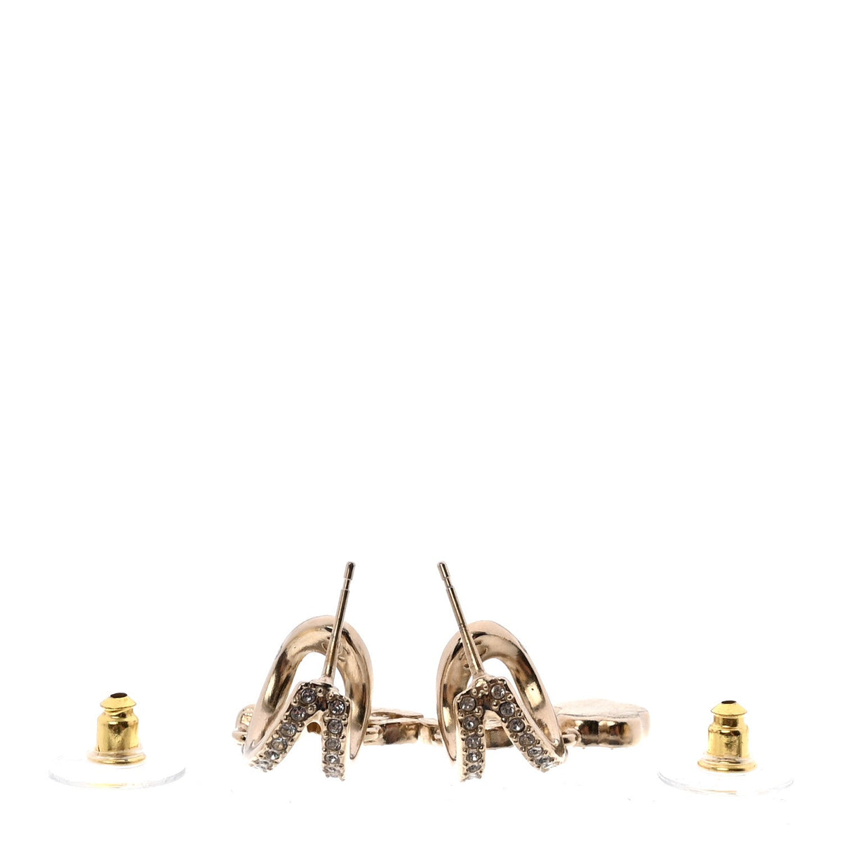 Crystal CC Camellia Perfume Bottle Double Hoop Earrings Gold