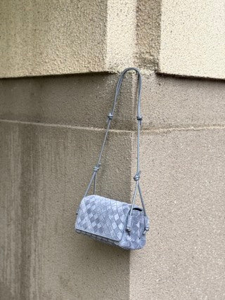 BV Notturno Flap Bag Grey Suede Intrecciato Leather