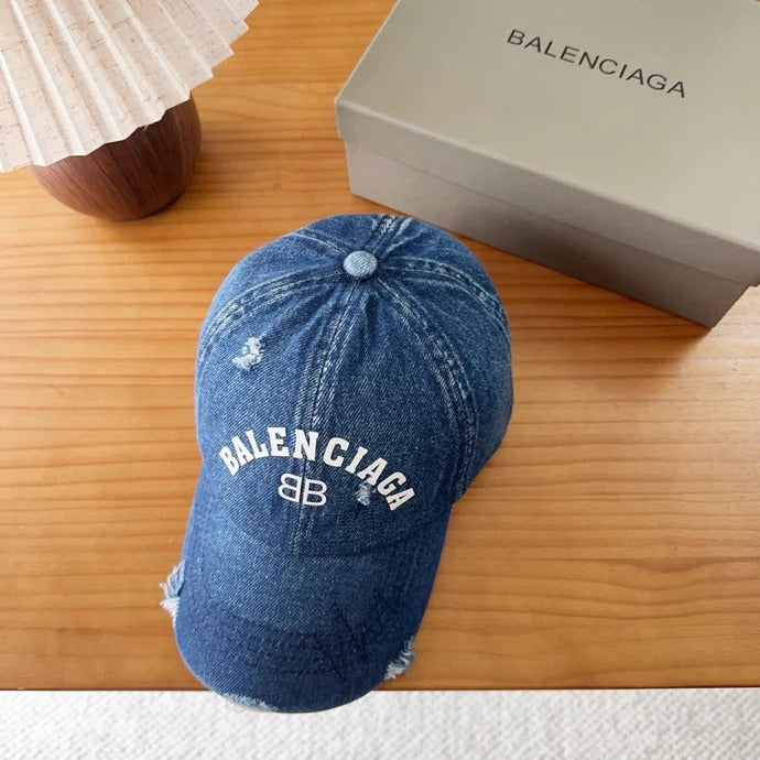 Balenciaga Baseball Cap with Embroidered Letters Blue Denim Cotton 262212