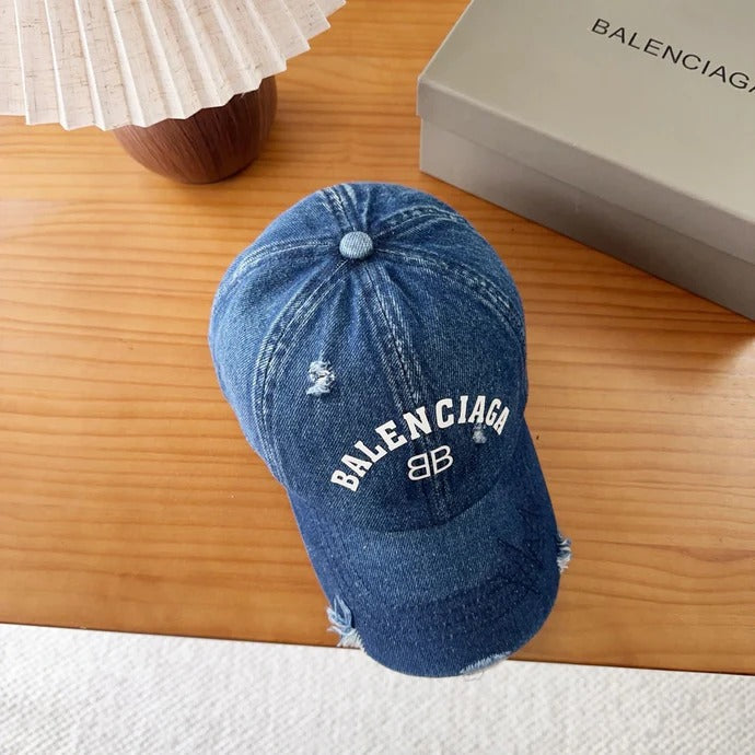 Balenciaga Baseball Cap with Embroidered Letters Blue Denim Cotton 262212