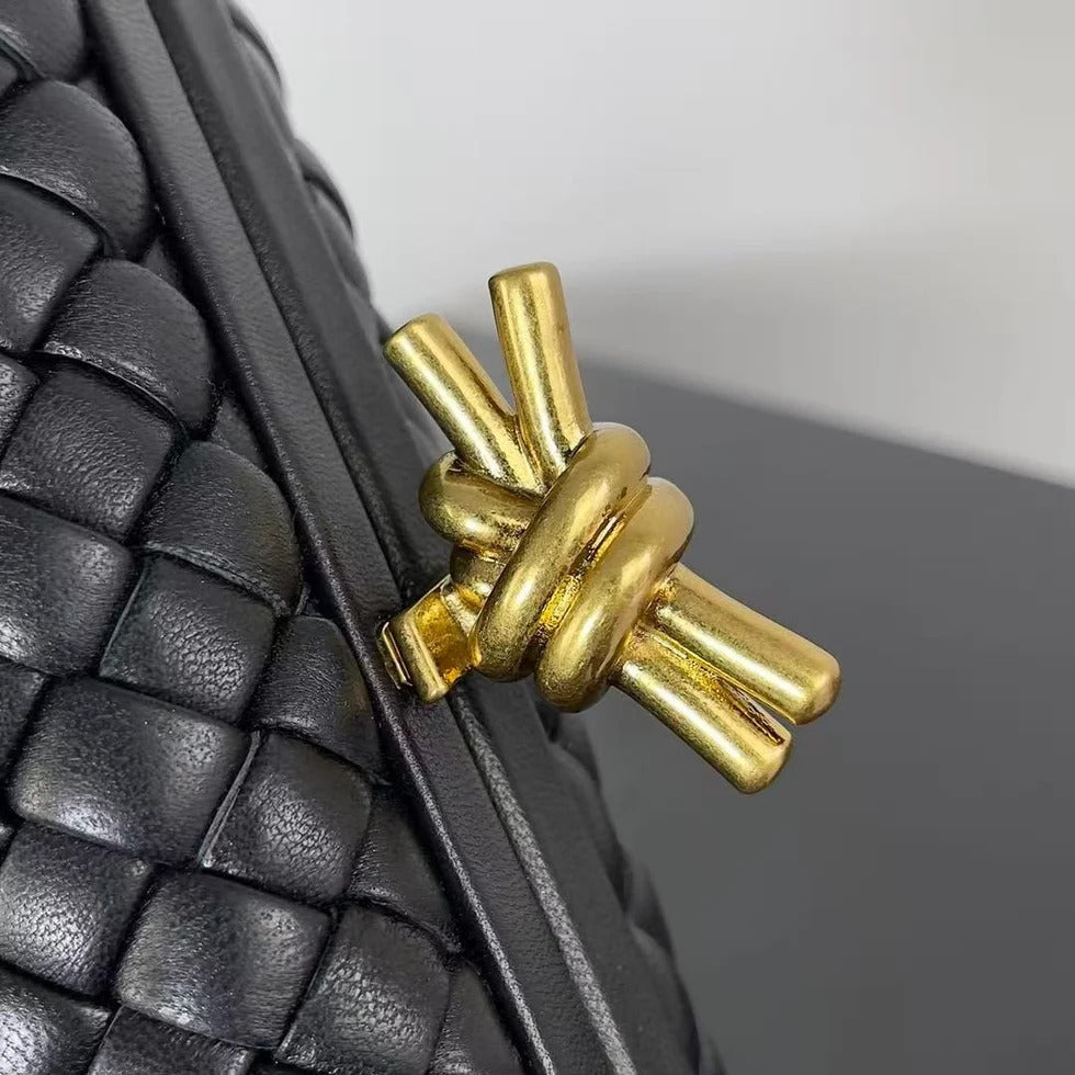 Bottega Veneta 2026 Knot Clutch 20cm Black Lambskin