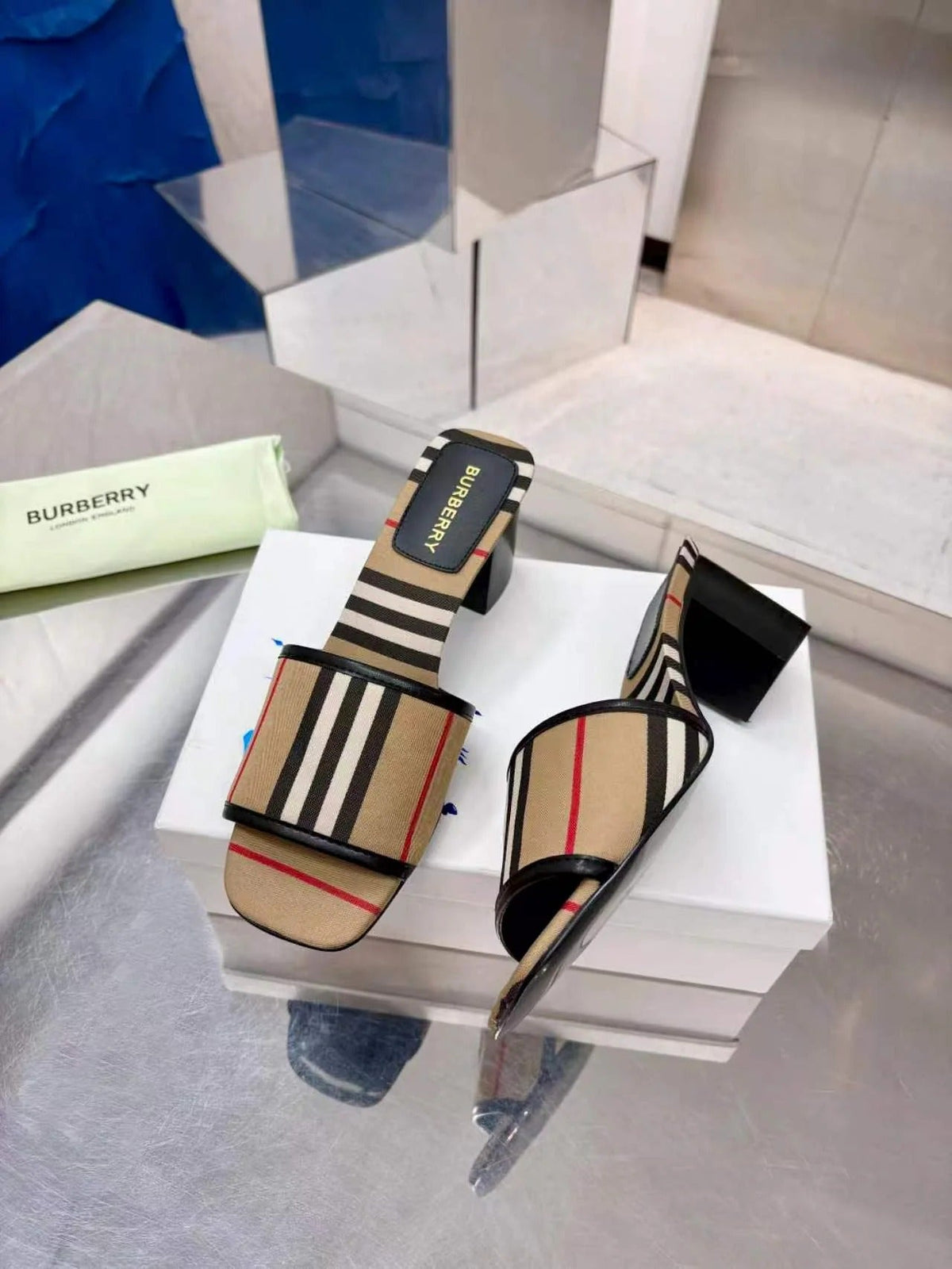 Burberry Chunky Heel 55mm Sandals Brown in Cowhide 729744
