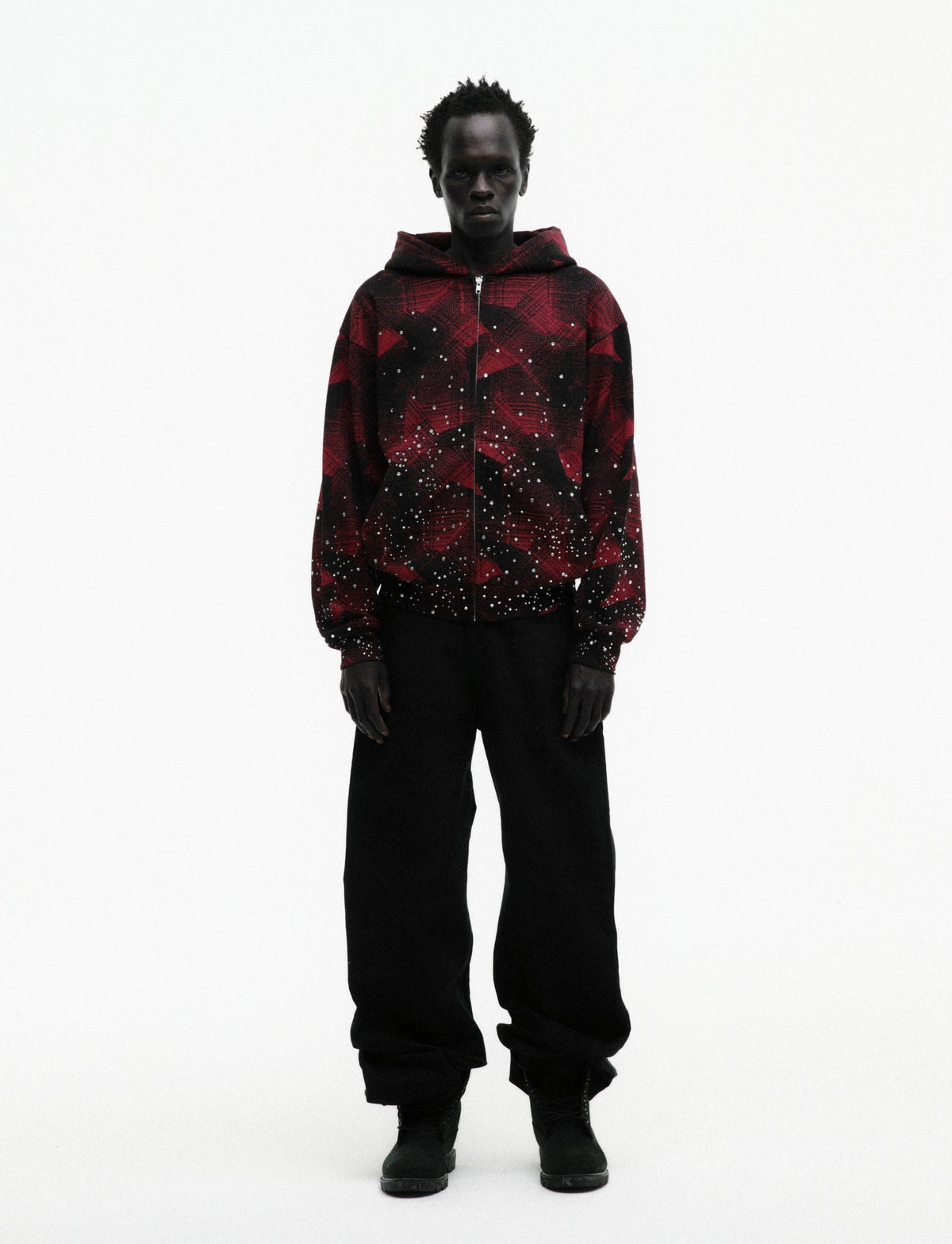 STAR PLAID FULL ZIP HOODIE