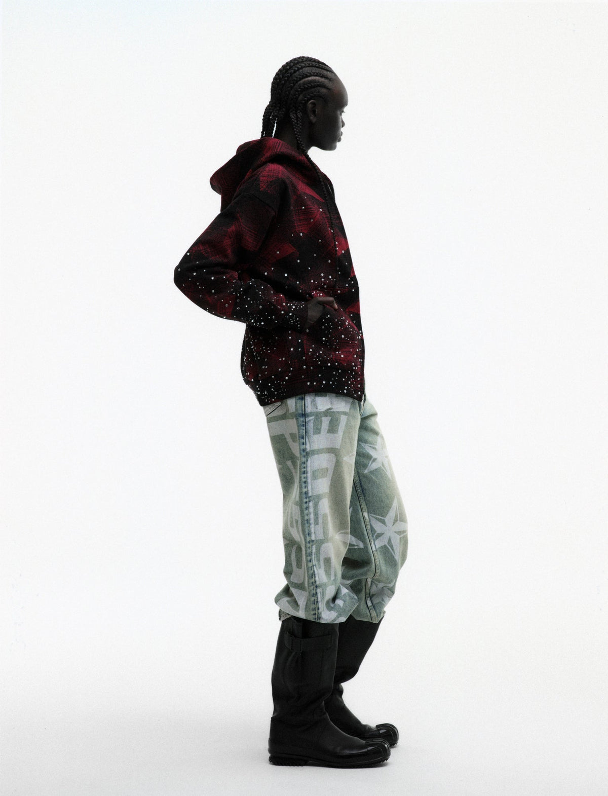 STAR PLAID FULL ZIP HOODIE