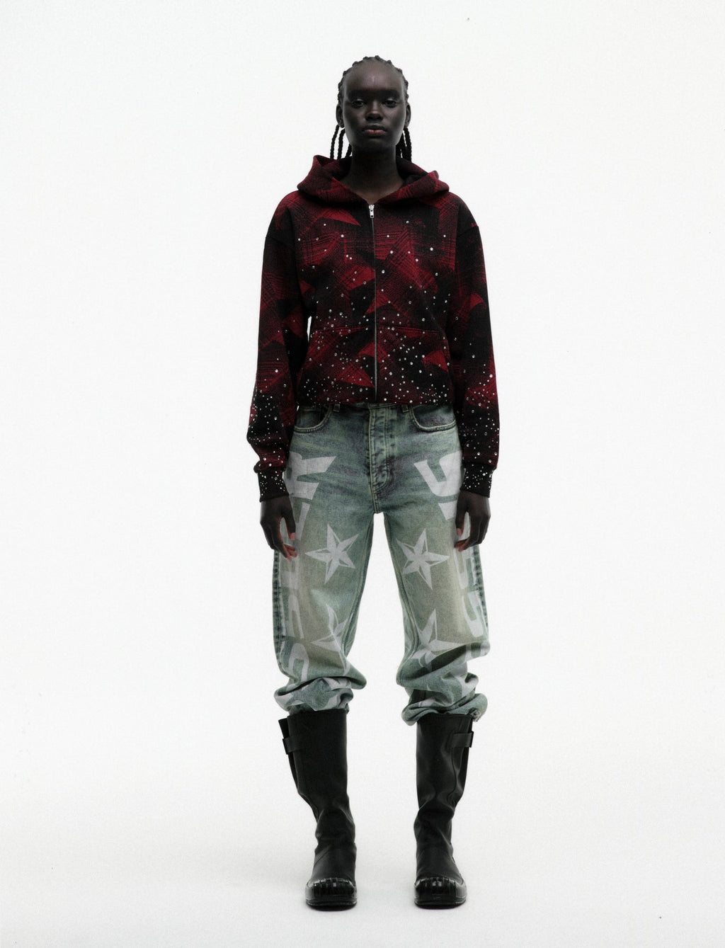 STAR PLAID FULL ZIP HOODIE