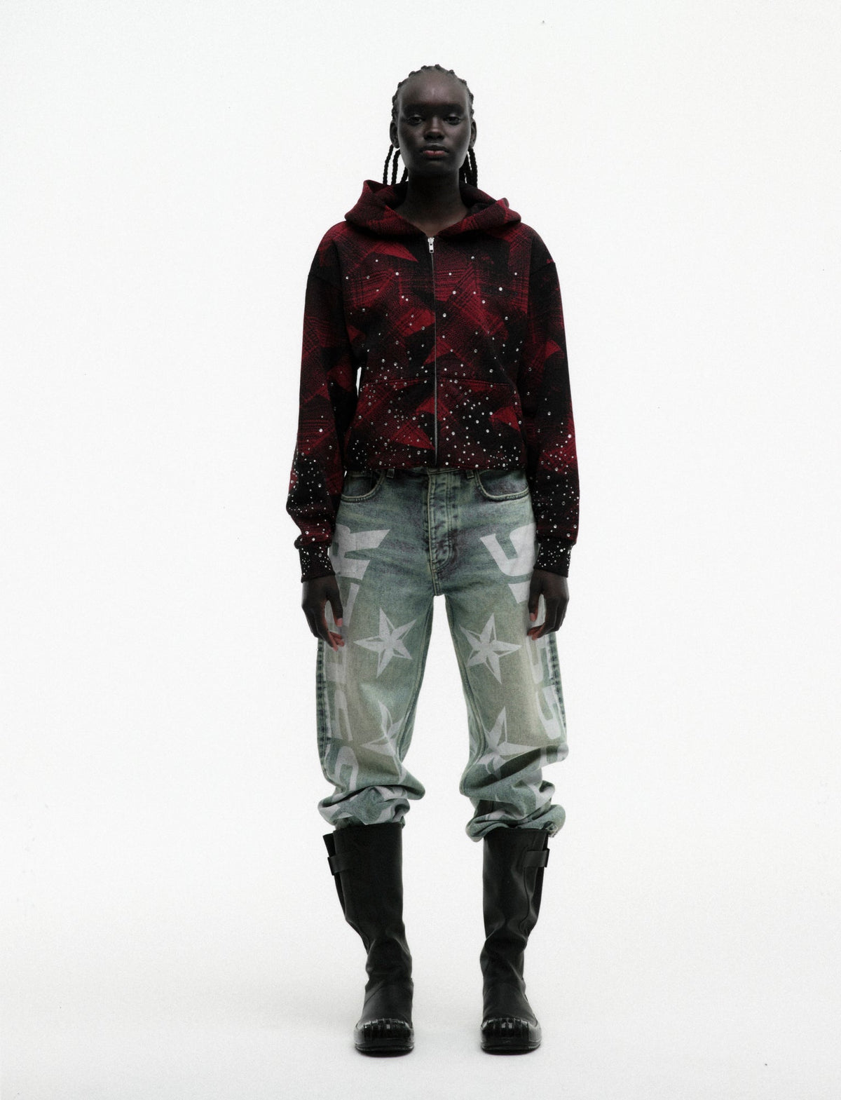 STAR PLAID FULL ZIP HOODIE