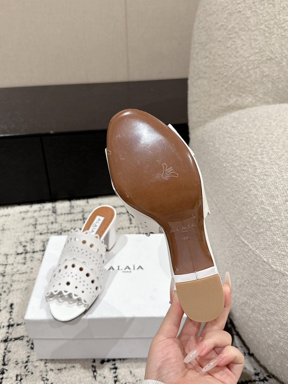 Alaia Vienne Mule Heeled Sandals 70mm White Leather 232504