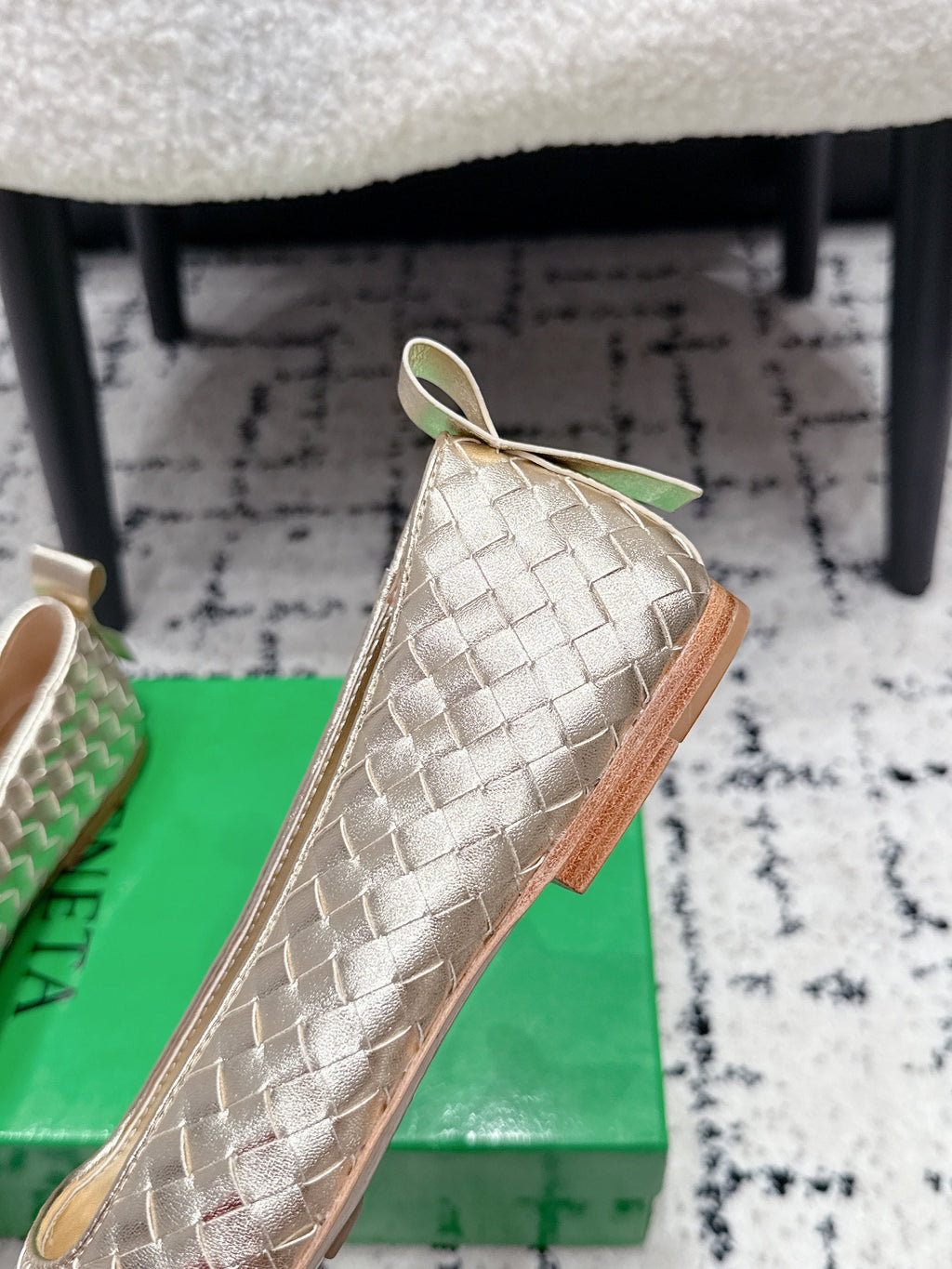 BV Charlotte Ballet Flat Gold Woven Leather 769995