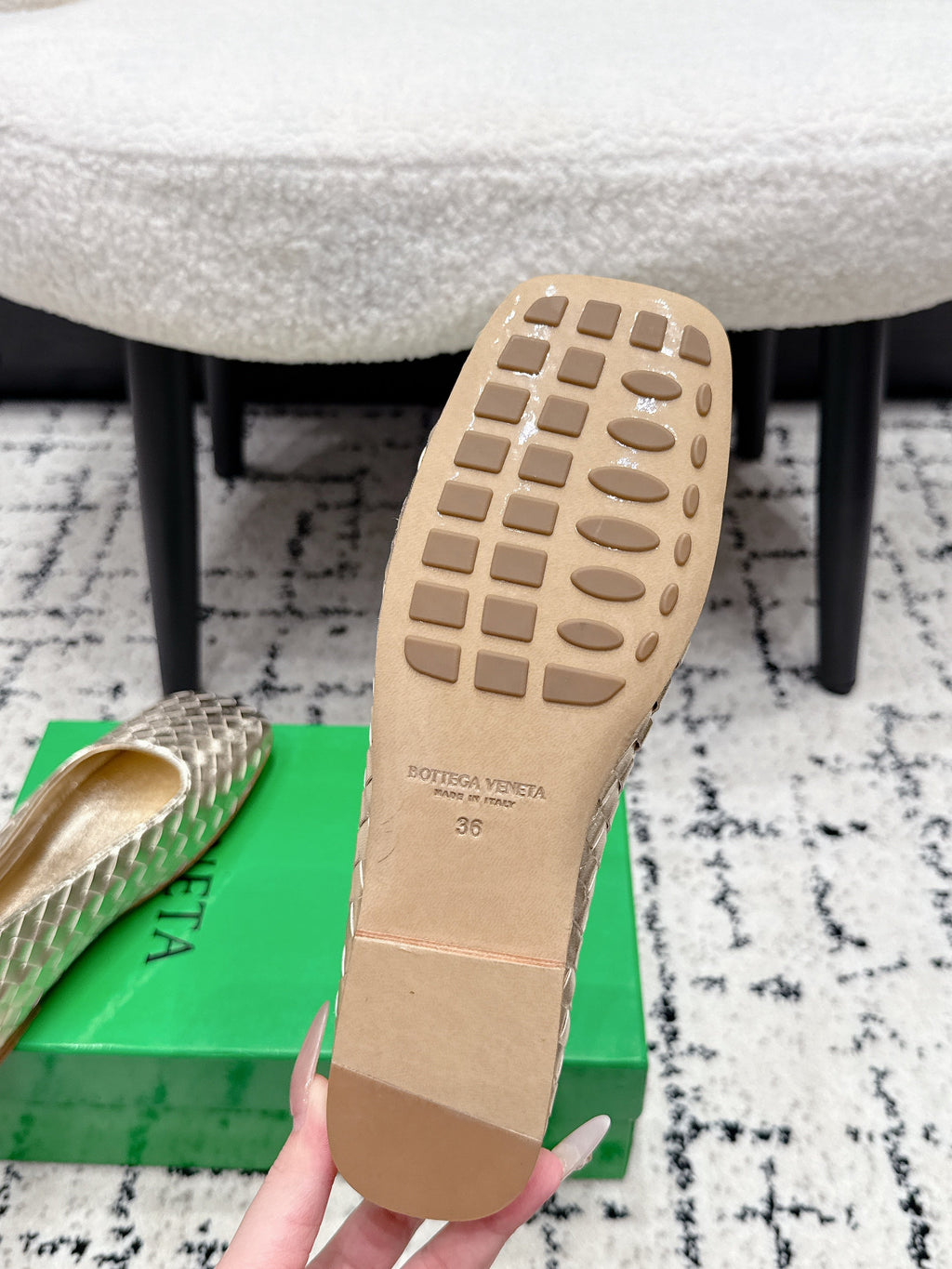 BV Charlotte Ballet Flat Gold Woven Leather 769995