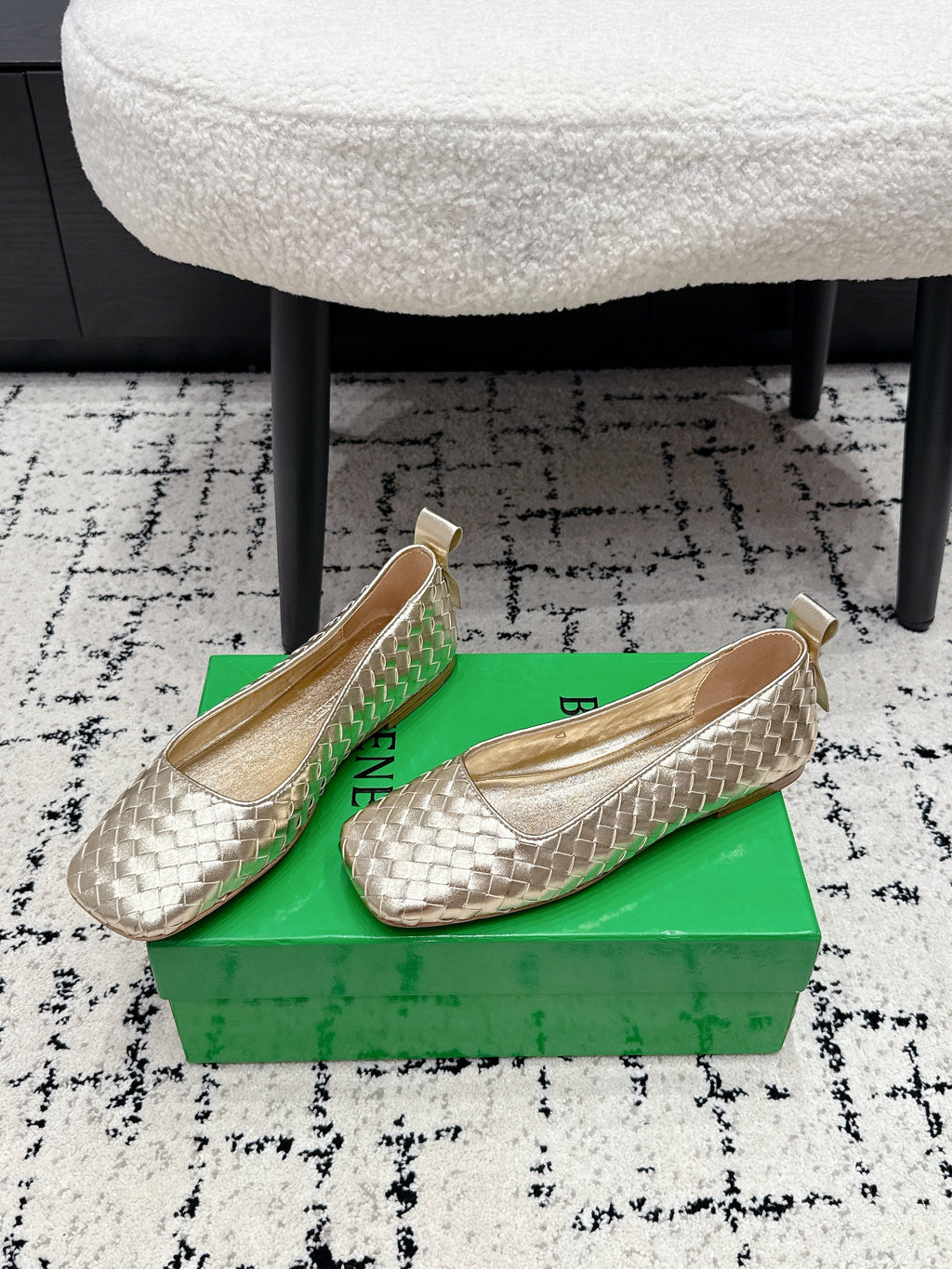 BV Charlotte Ballet Flat Gold Woven Leather 769995