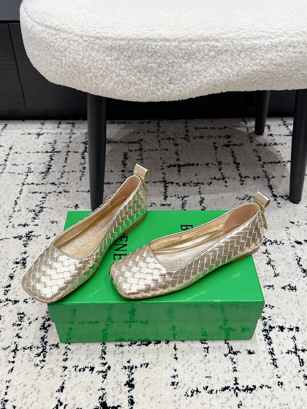 BV Charlotte Ballet Flat Gold Woven Leather 769995