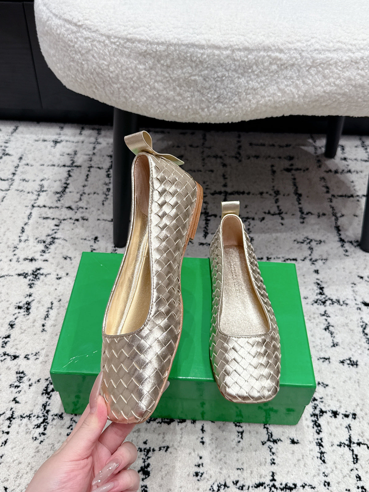 BV Charlotte Ballet Flat Gold Woven Leather 769995