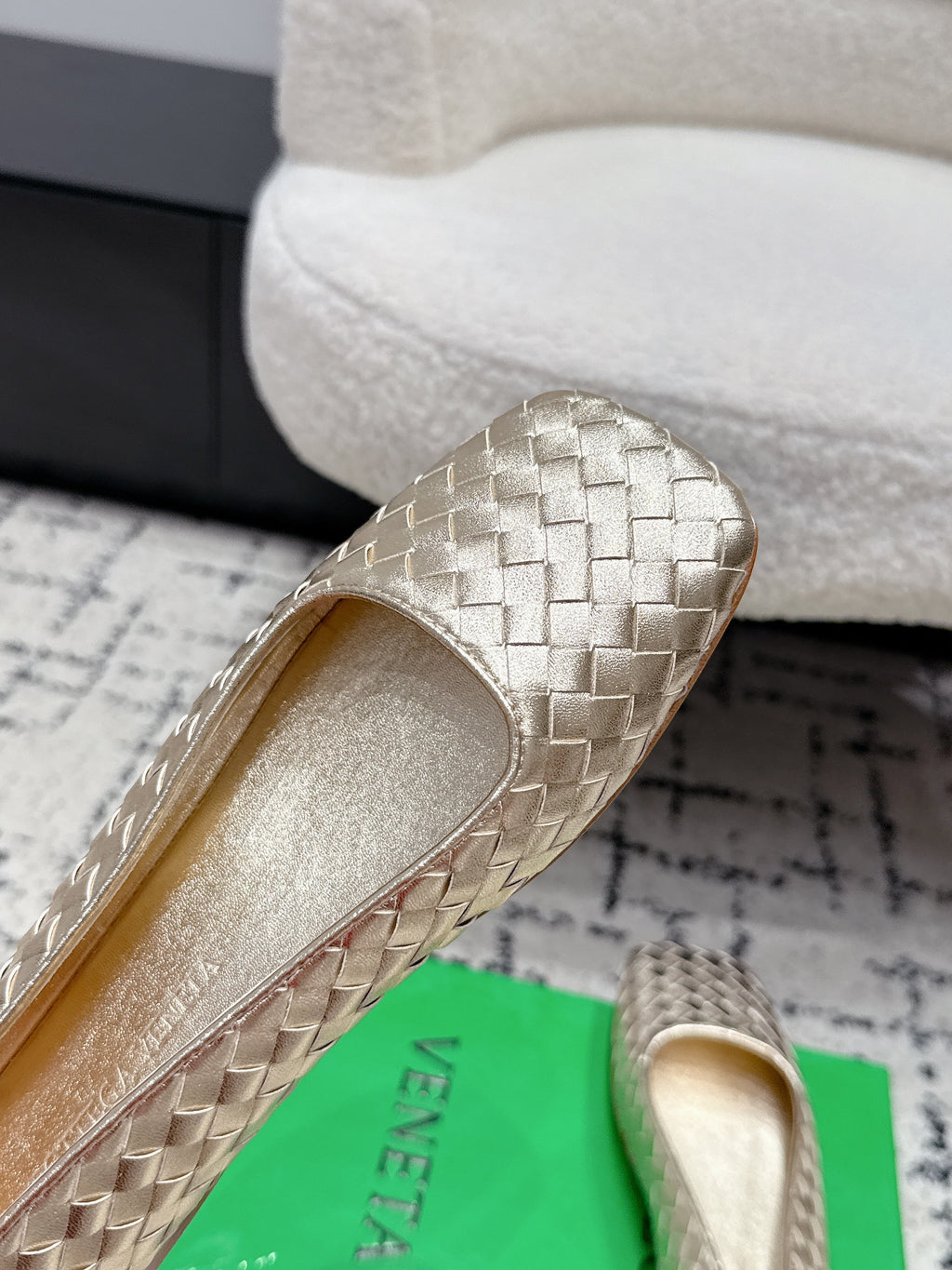 BV Charlotte Ballet Flat Gold Woven Leather 769995