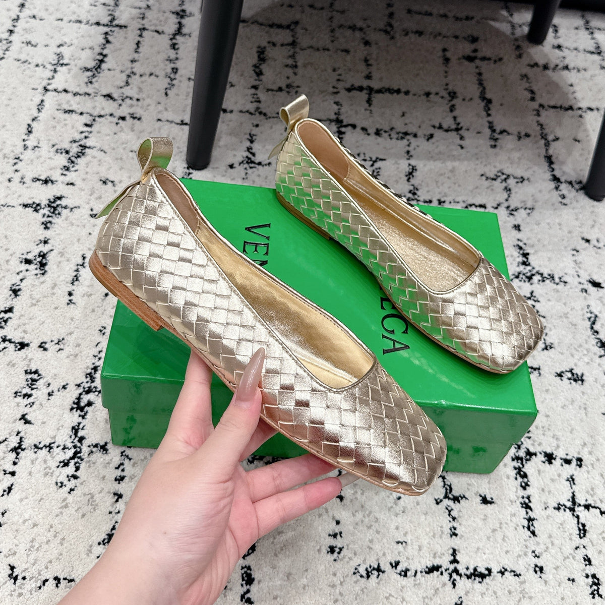 BV Charlotte Ballet Flat Gold Woven Leather 769995