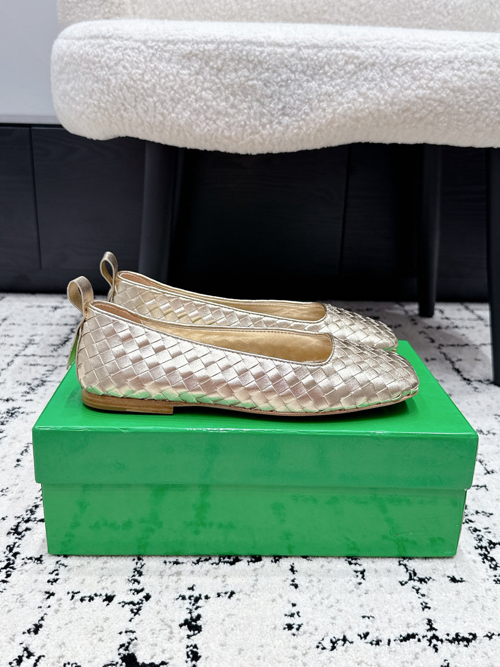 BV Charlotte Ballet Flat Gold Woven Leather 769995