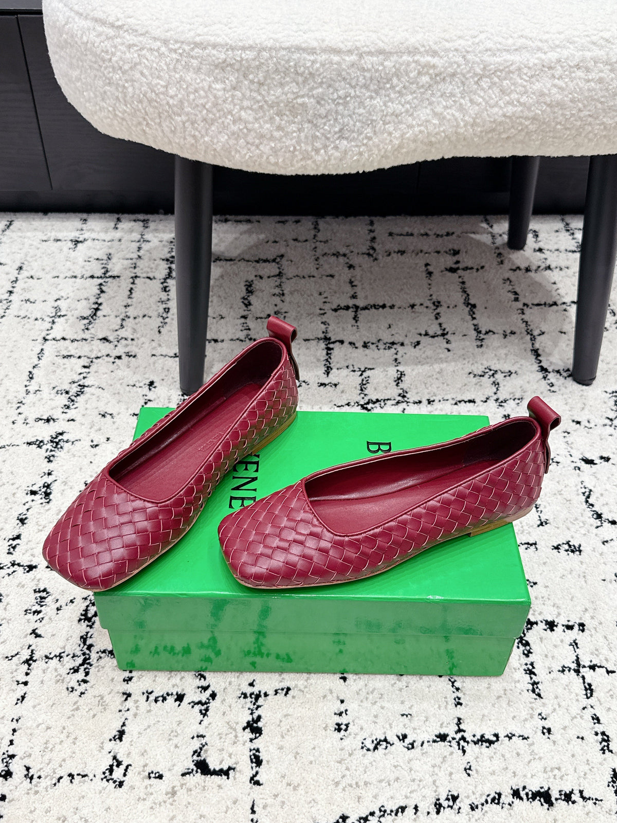 BV Charlotte Ballet Flat Burgundy Woven Leather 769997