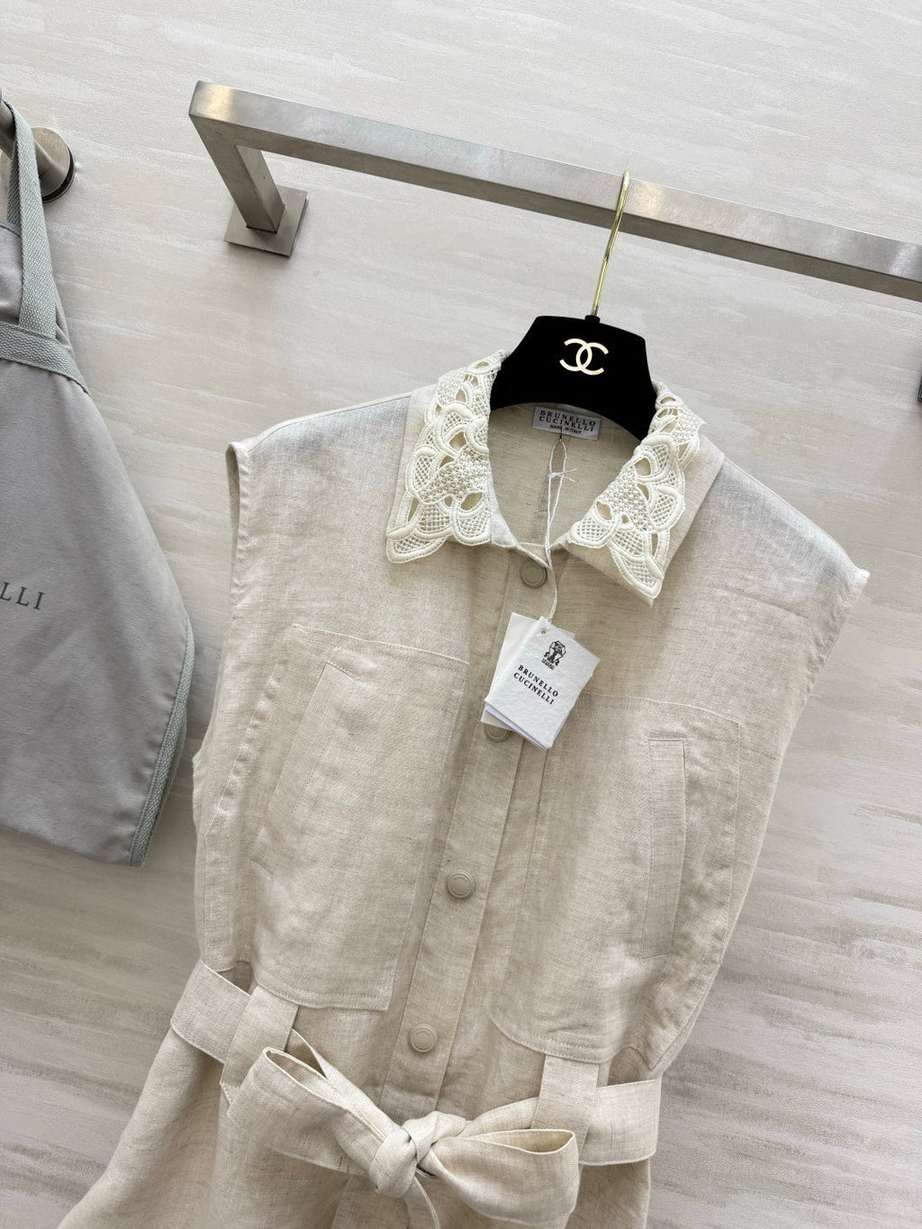 Brunello Cucinelli Vest Cream Linen 396981
