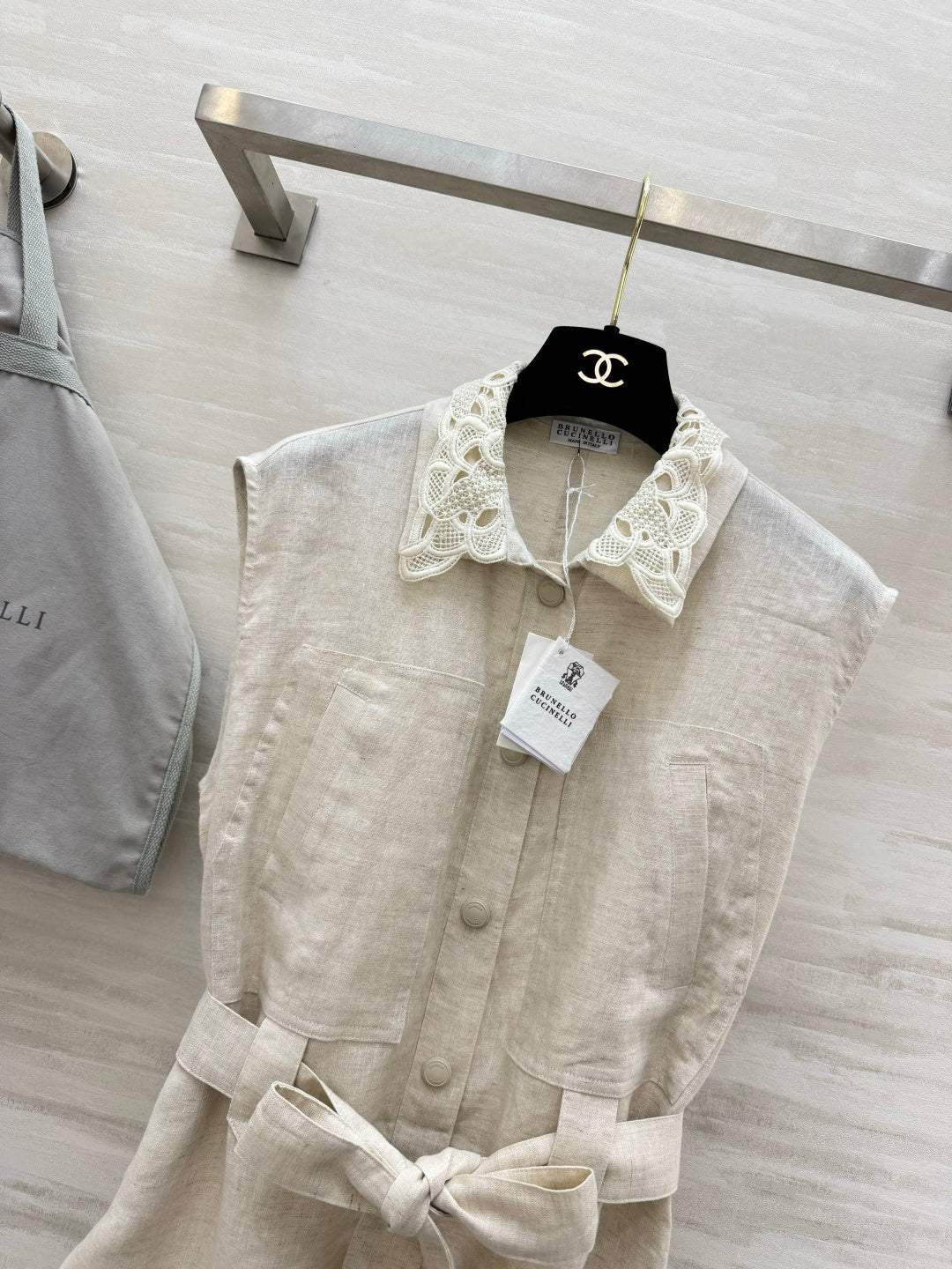 Brunello Cucinelli Vest Cream Linen 396981