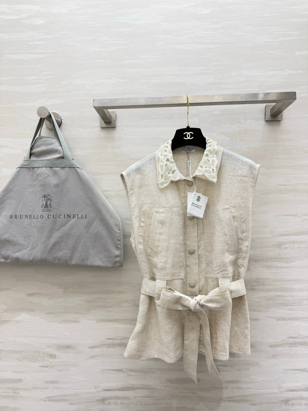 Brunello Cucinelli Vest Cream Linen 396981