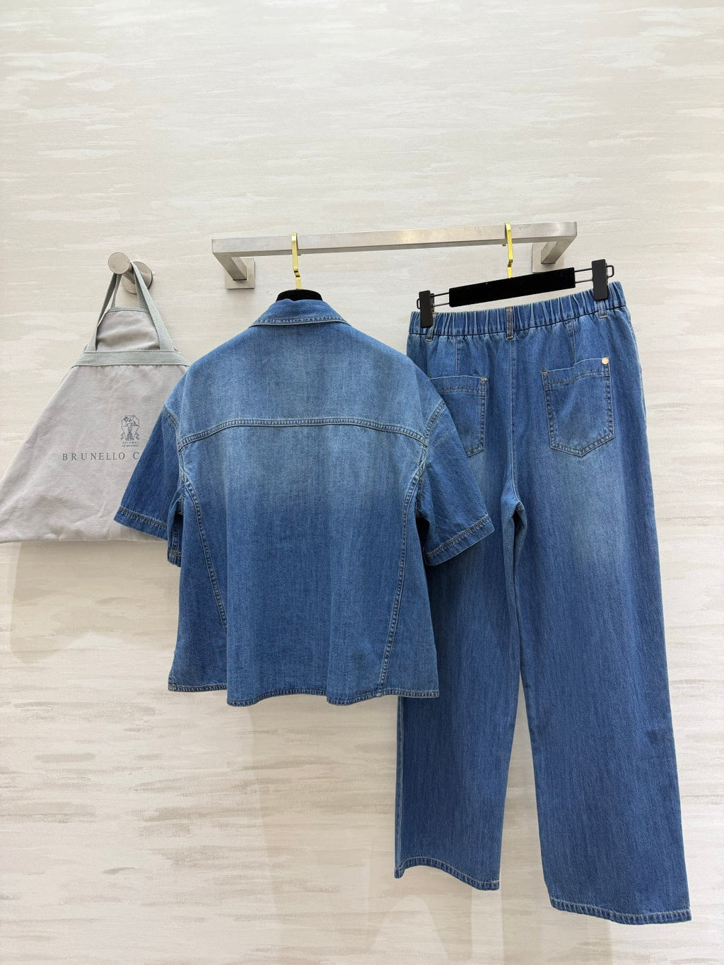 Brunello Cucinelli Set Short Long Pants Washed Denim 396974