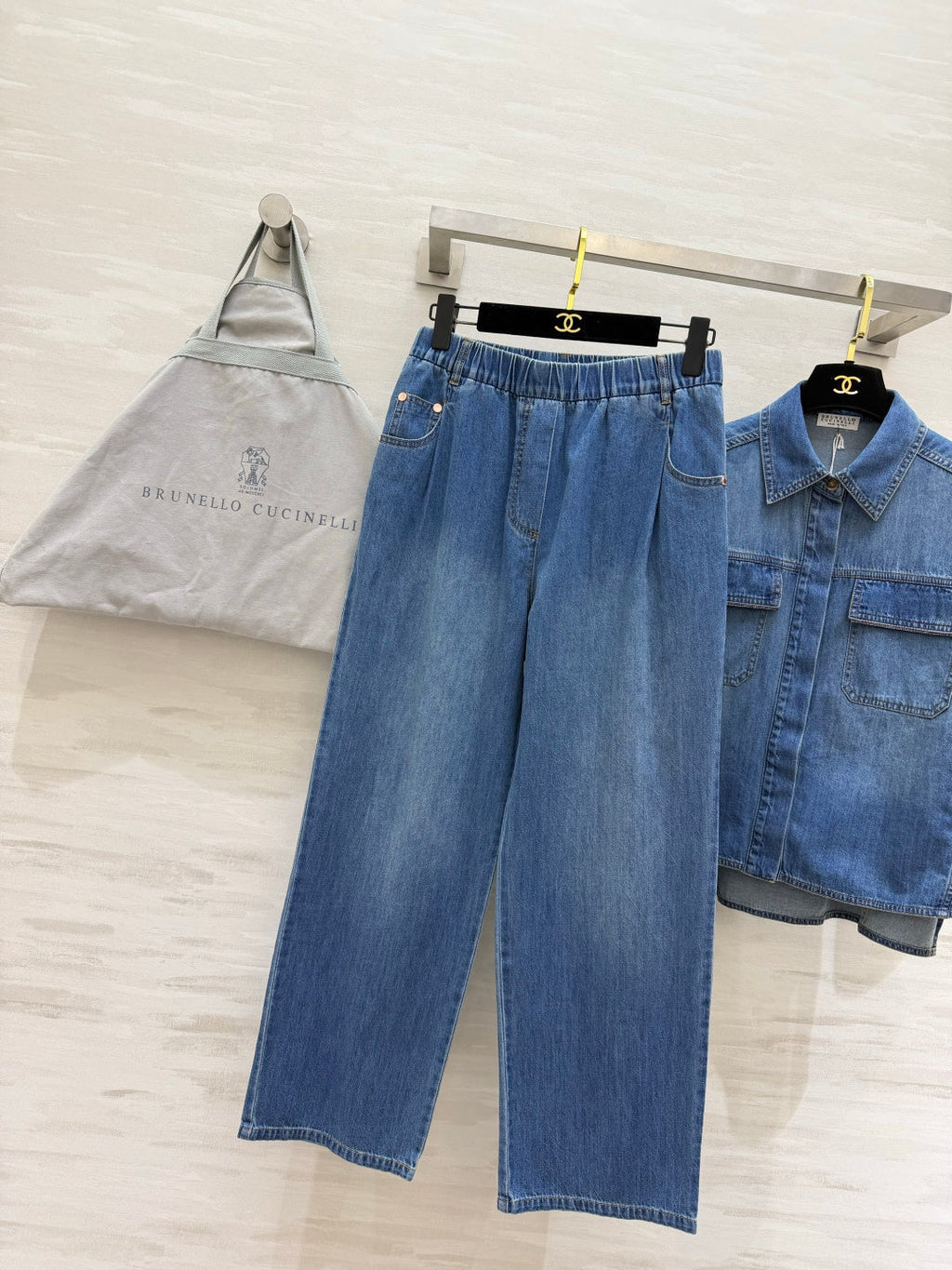Brunello Cucinelli Set Short Long Pants Washed Denim 396974