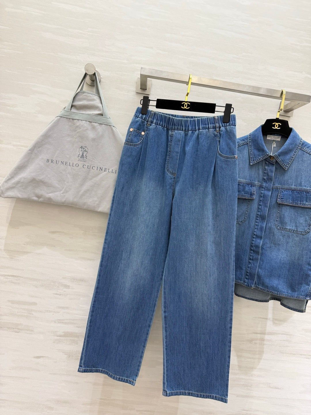 Brunello Cucinelli Set Short Long Pants Washed Denim 396974
