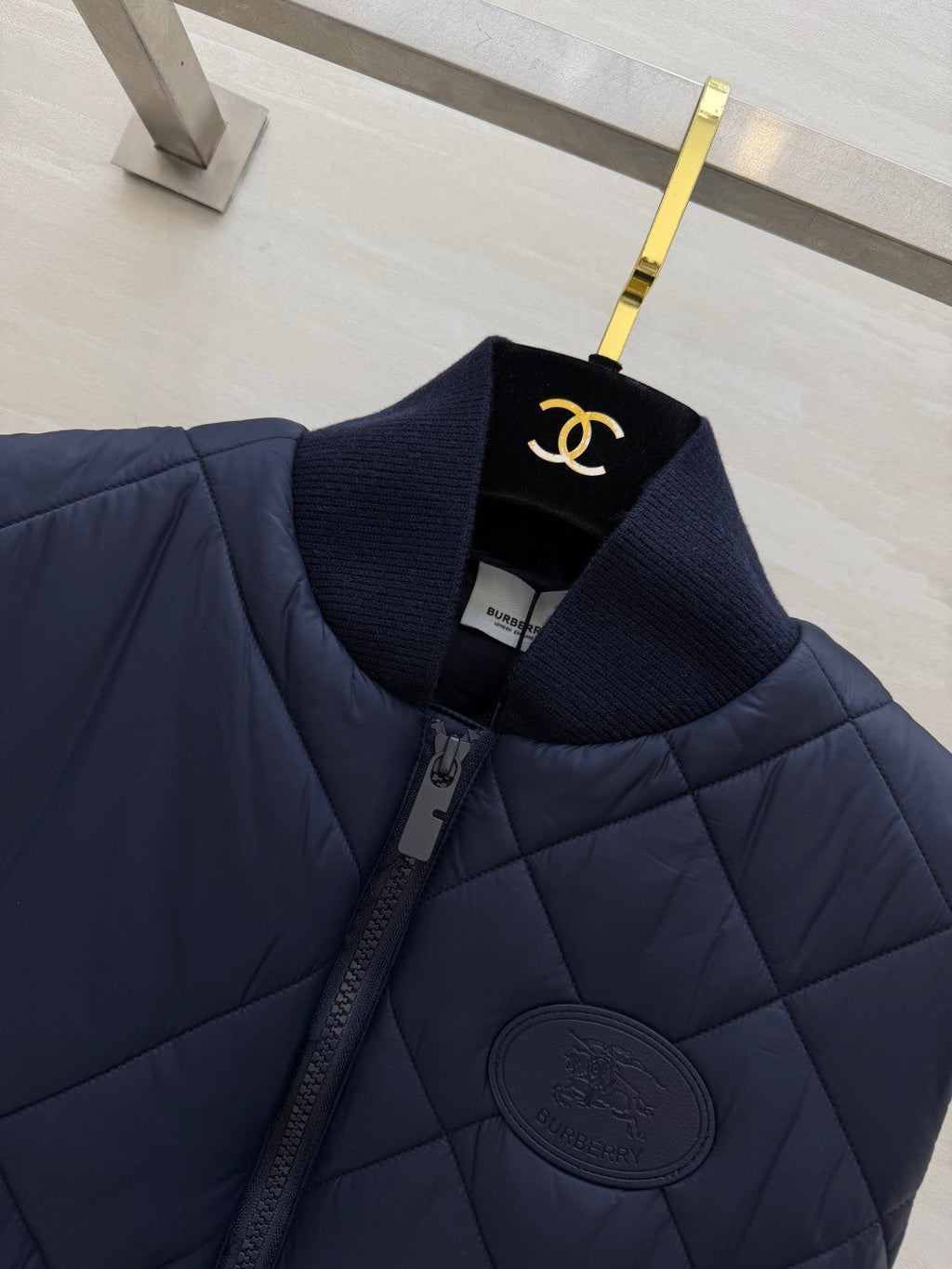 Burberry 26s Quilted Vest Navy Blue Logo Patch 427414