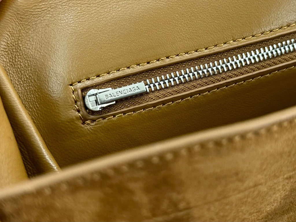 Balenciaga Small Bag 29 Camel Brown Suede Sliver Hardware