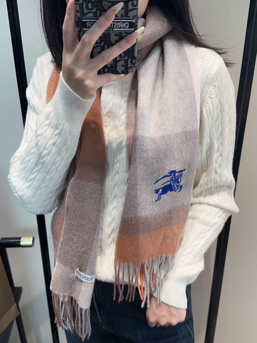 BRR Check Scarf 30*180cm Orange Grey Cashmere 207633