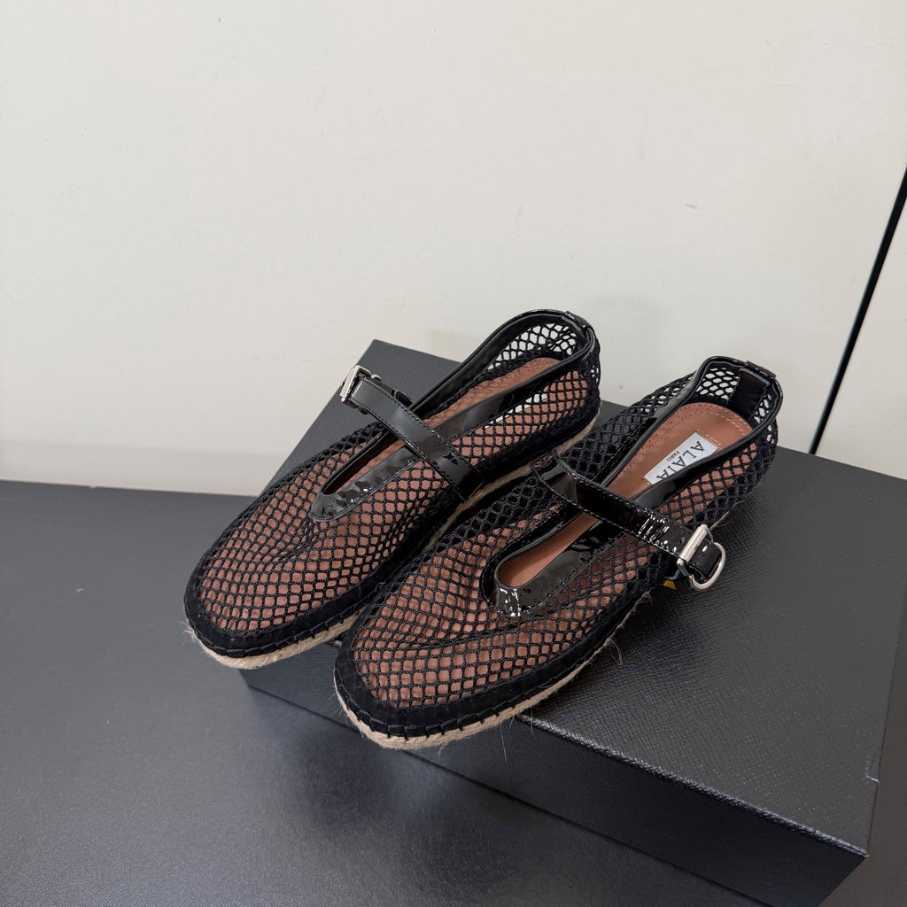 Alaia 26s Espadrilles Black Patent Leather Mesh 984737